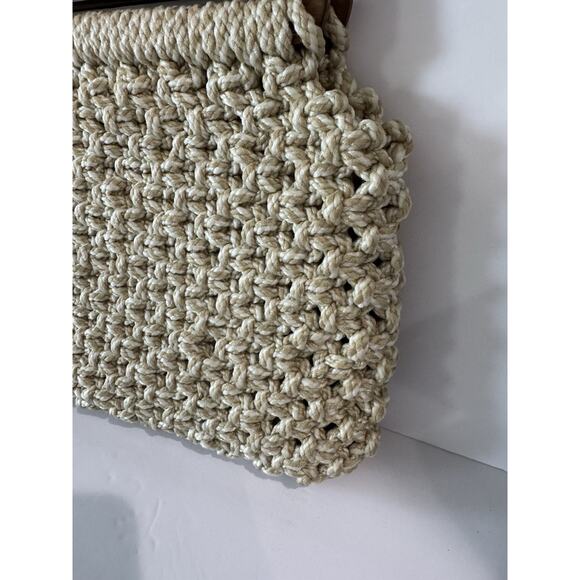 Vintage Woven Macrame Jute Rope Bag Clutch Purse Wood Handle - Picture 3 of 12